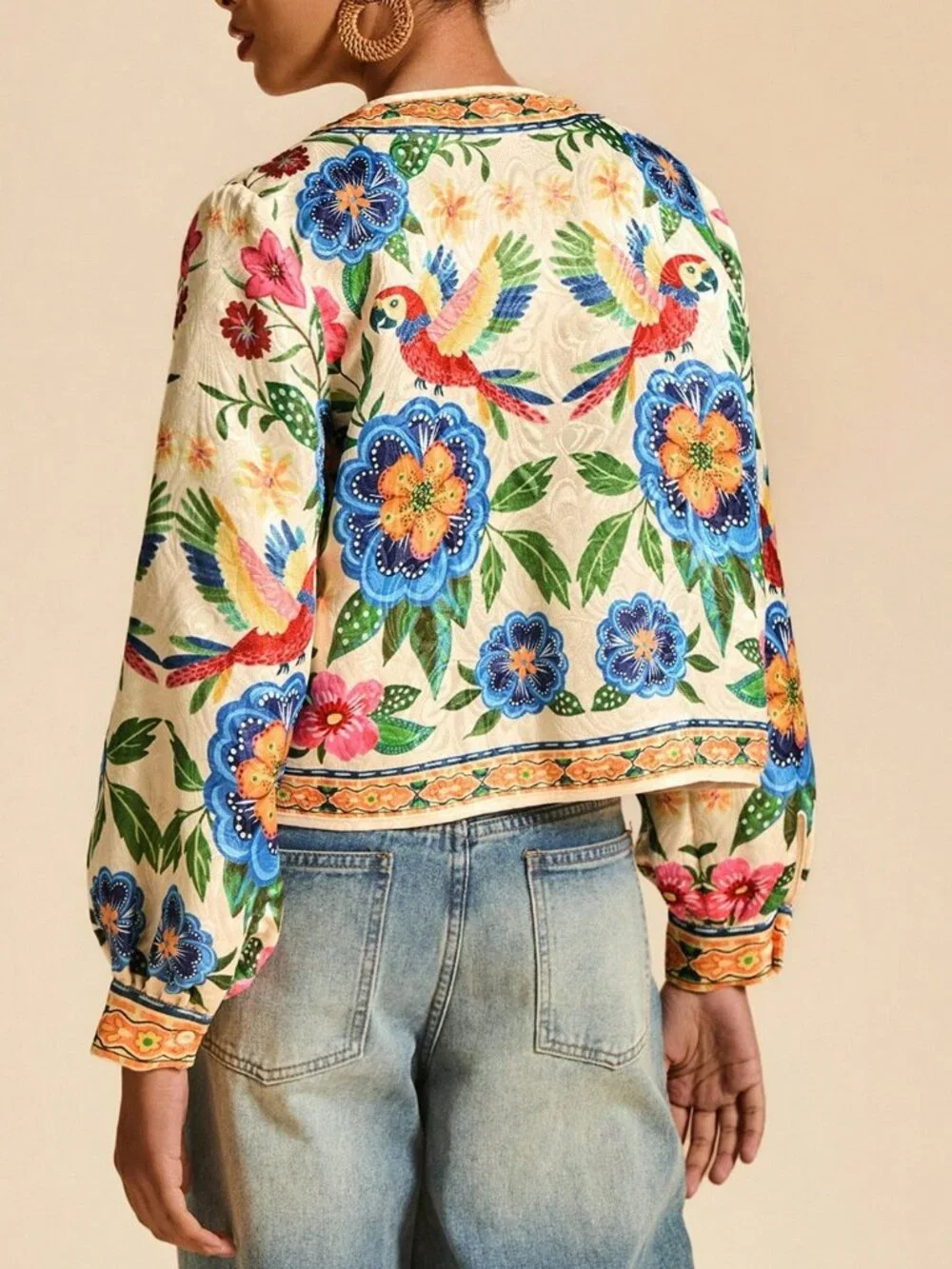 Multicolor Casual Women's Floral Print Open Front Light Boho Tropical top - Picture 2 of 7